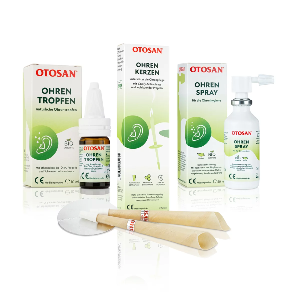 Otosan® Ohrentropfen, Ohrenspray & Ohrenkerzen - Set