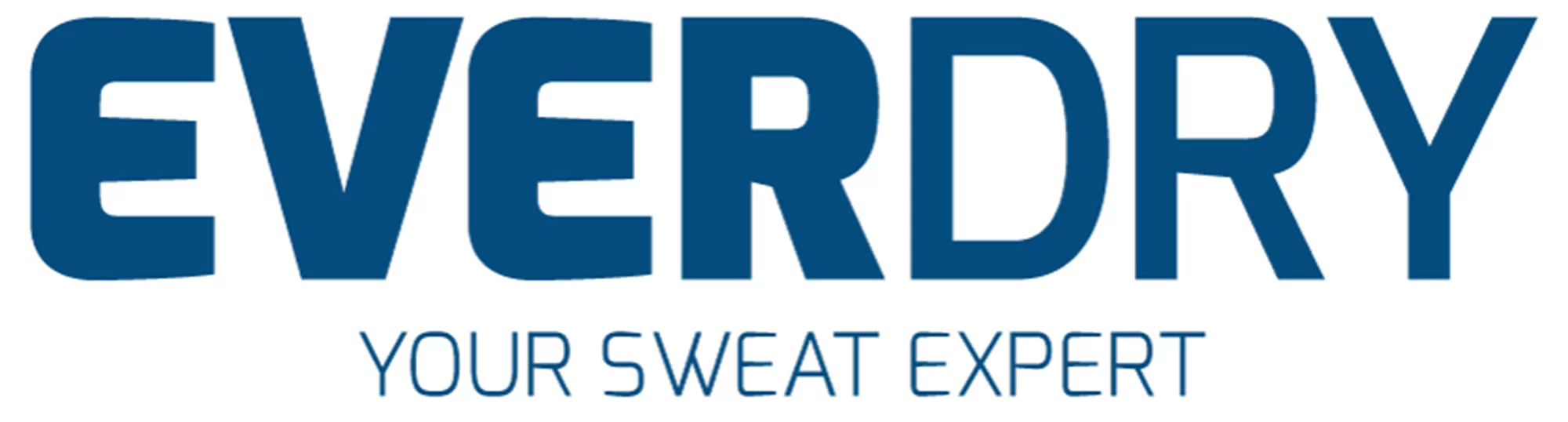 Blaues EVERDRY Logo mit dem Slogan „Your Sweat Expert“ – Markenmotiv von sweatstop
