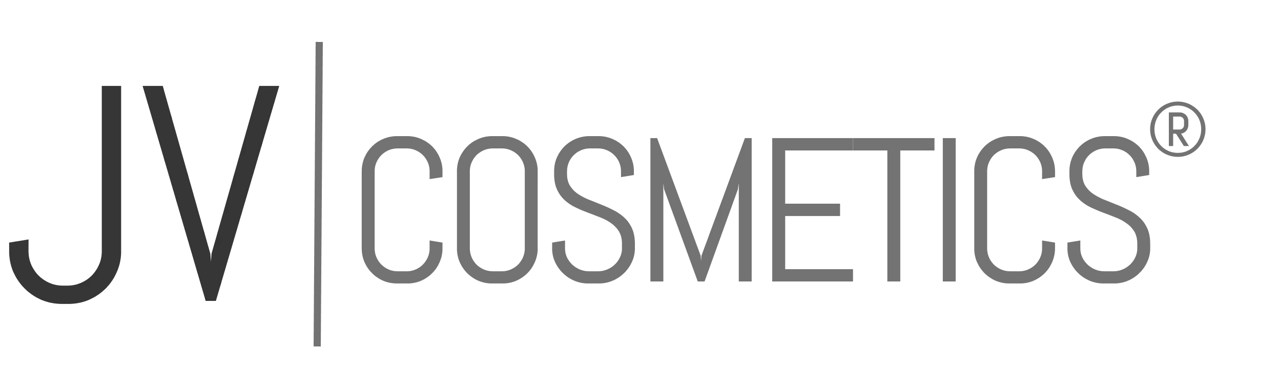JV cosmetics Logo in Grau auf schwarzem Hintergrund