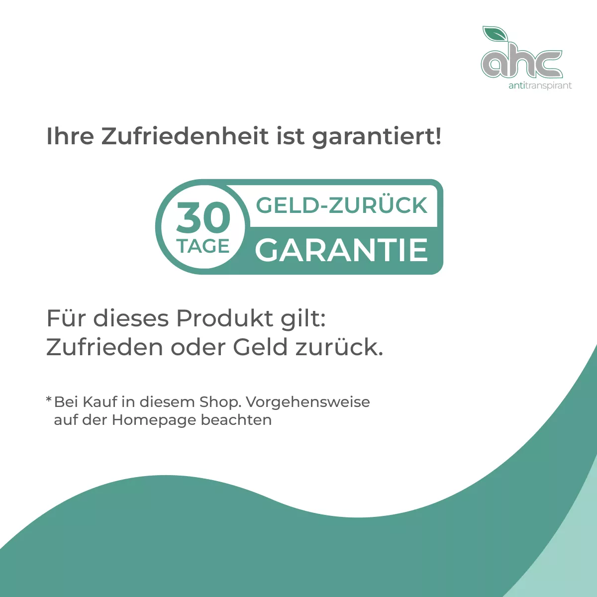 Grafik von sweatstop zur 30-Tage-Geld-zurück-Garantie: Zufrieden oder Geld zurück bei Kauf im Shop