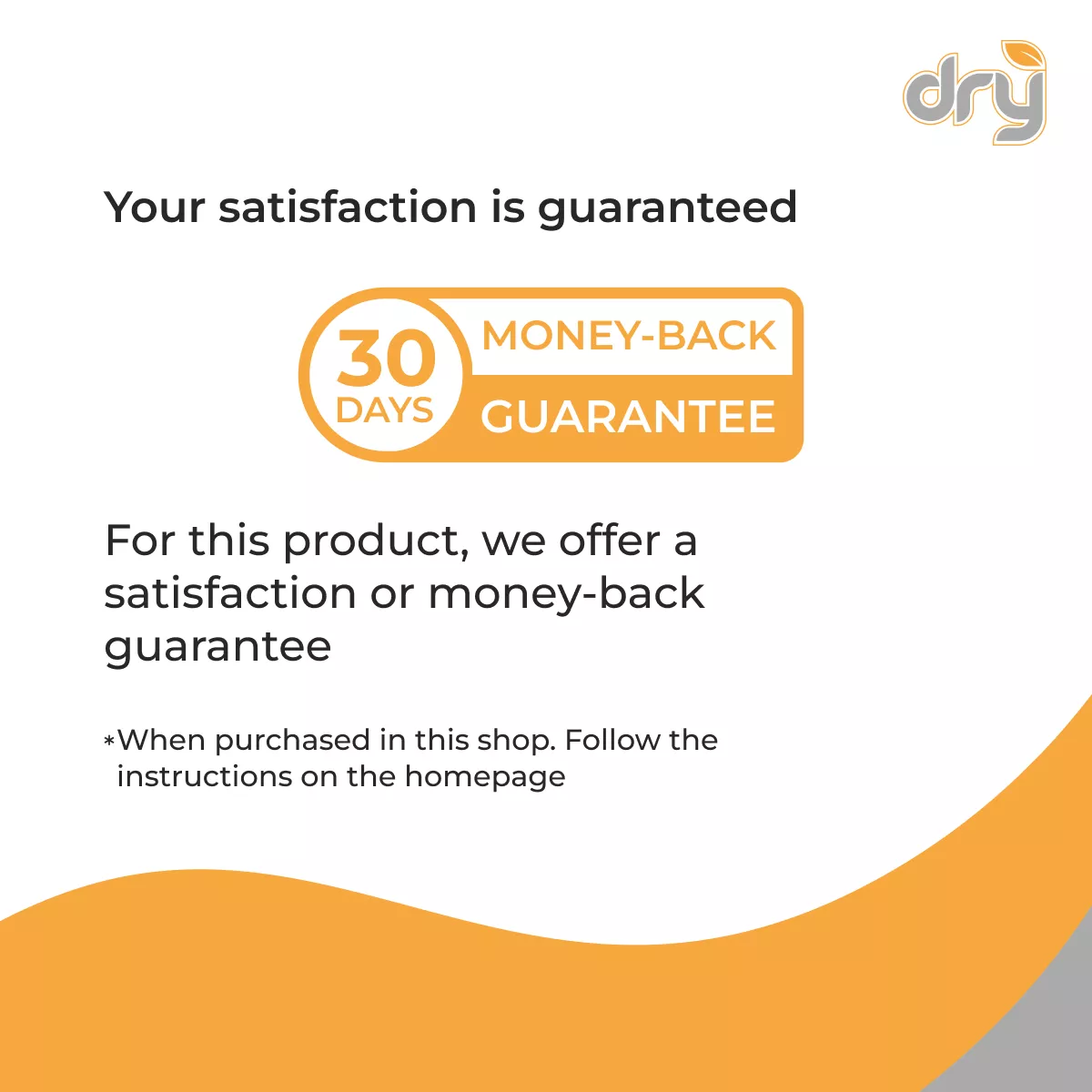 Promotional sweatstop graphic with a 30-day money-back guarantee badge and satisfaction guaranteed message for purchases made in this shop.