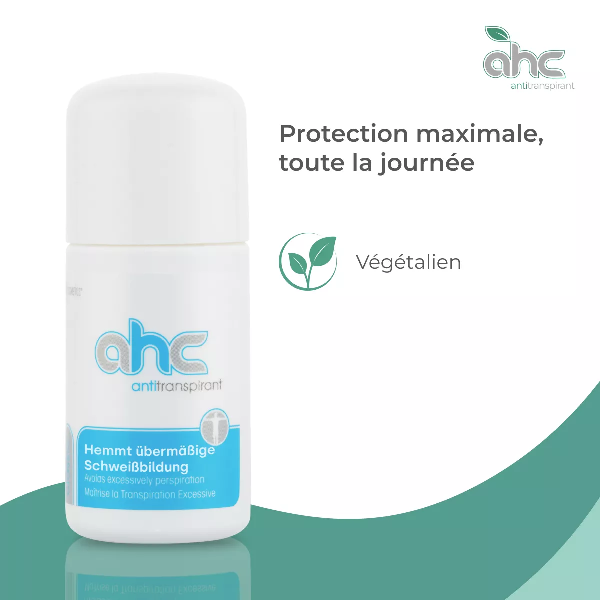 Flacon d’antitranspirant ahc sweatstop végan, protection maximale toute la journée contre la transpiration excessive