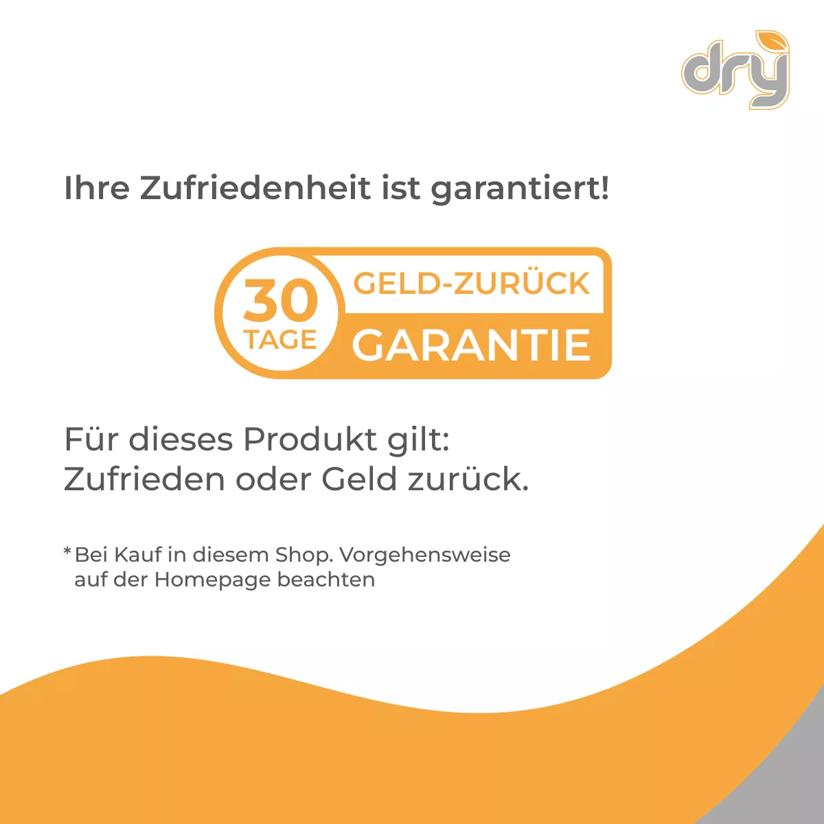 Grafik zur sweatstop Zufriedenheitsgarantie mit Hinweis auf 30 Tage Geld-zurück-Garantie für dieses Produkt