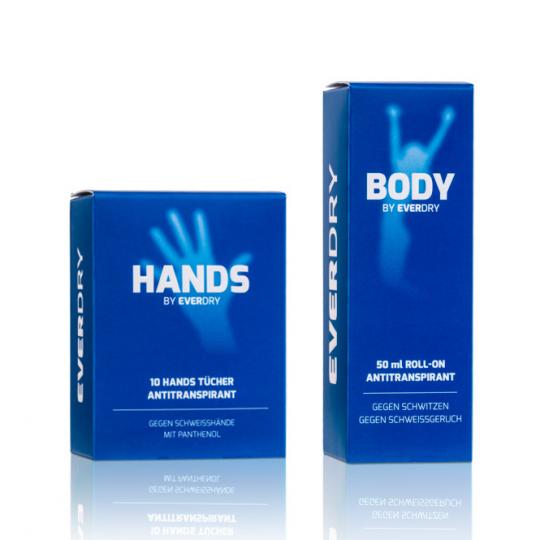 Komplettset: Body Roll-On + Hands Tücher gegen Hand- und Achselschweiß 